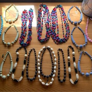 Vintage Lucite Statement Necklaces Lot - Multicolor Multistrand Chokers 19 piece